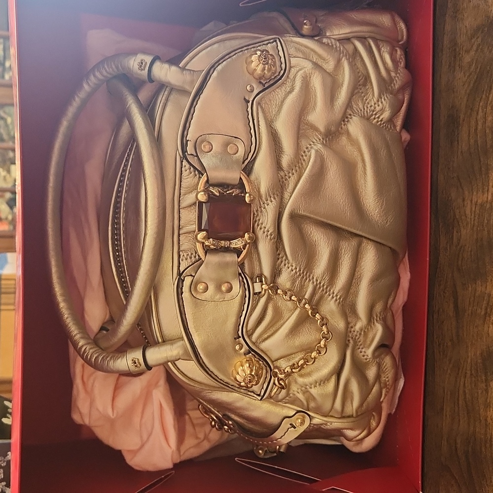 Juicy Metallic Gold Leather Bowler Bag